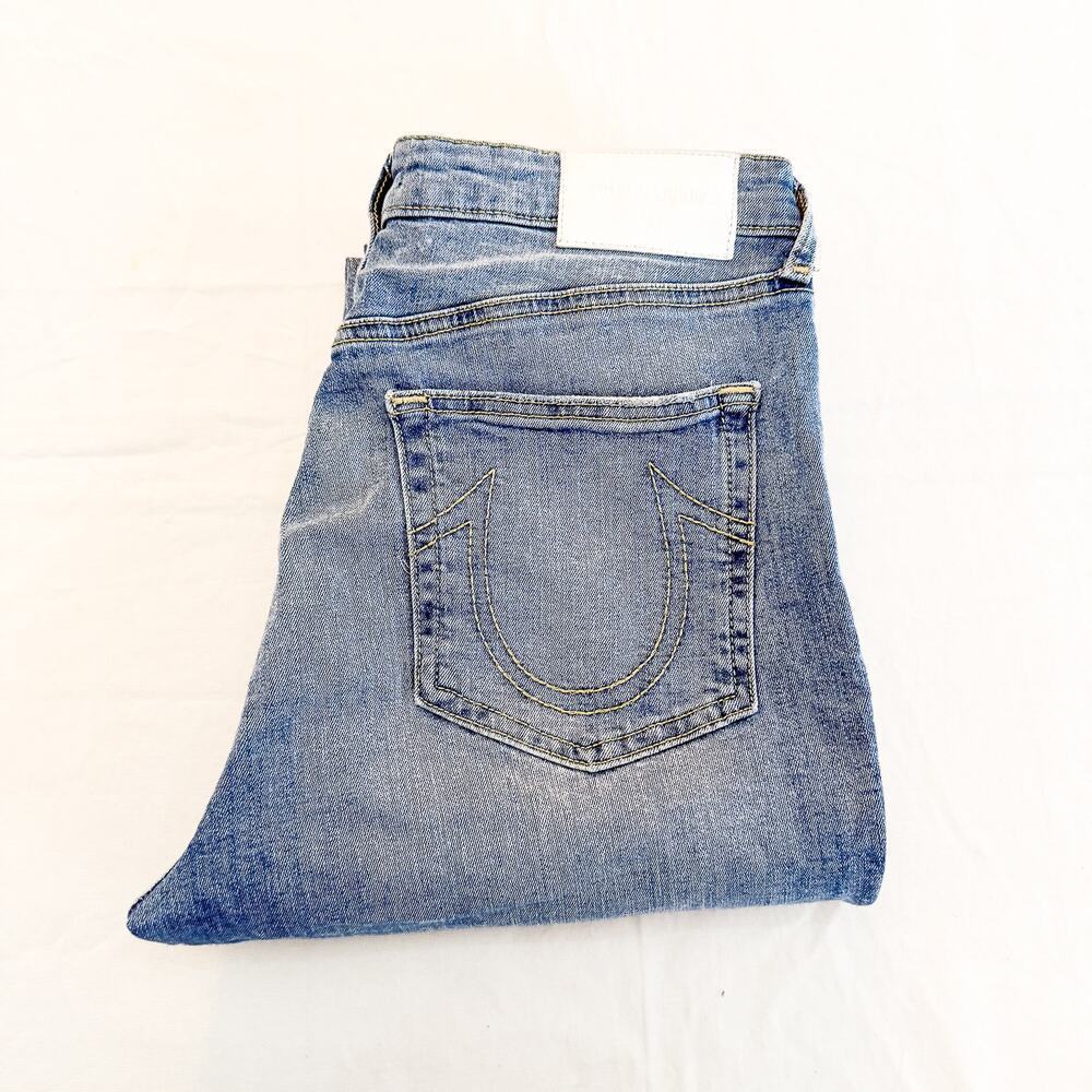 True Religion Mid Rise Cropped Straight Denim Jeans Raw Hem Size 30